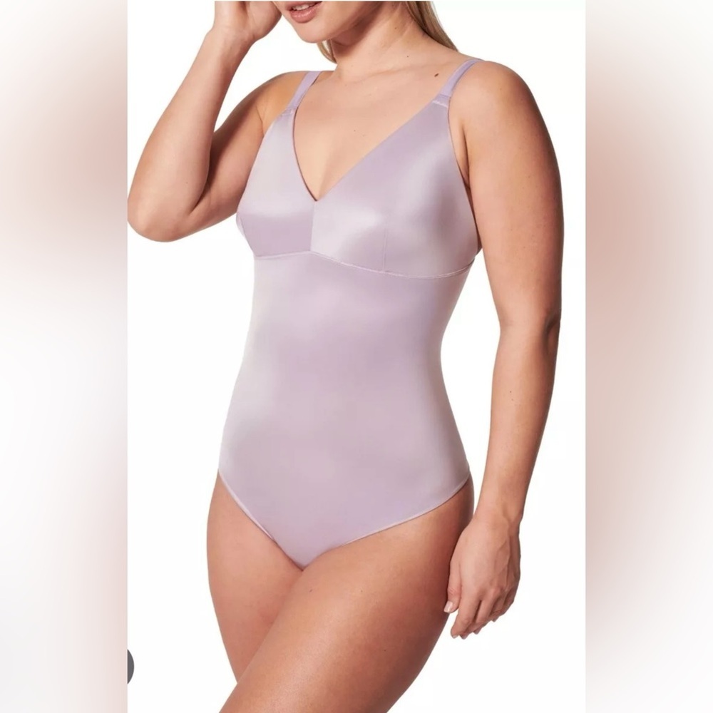 SPANX Thong Bodysuit Purple Light Orchid Satin Women SZ 2X Shapewear Unlined New